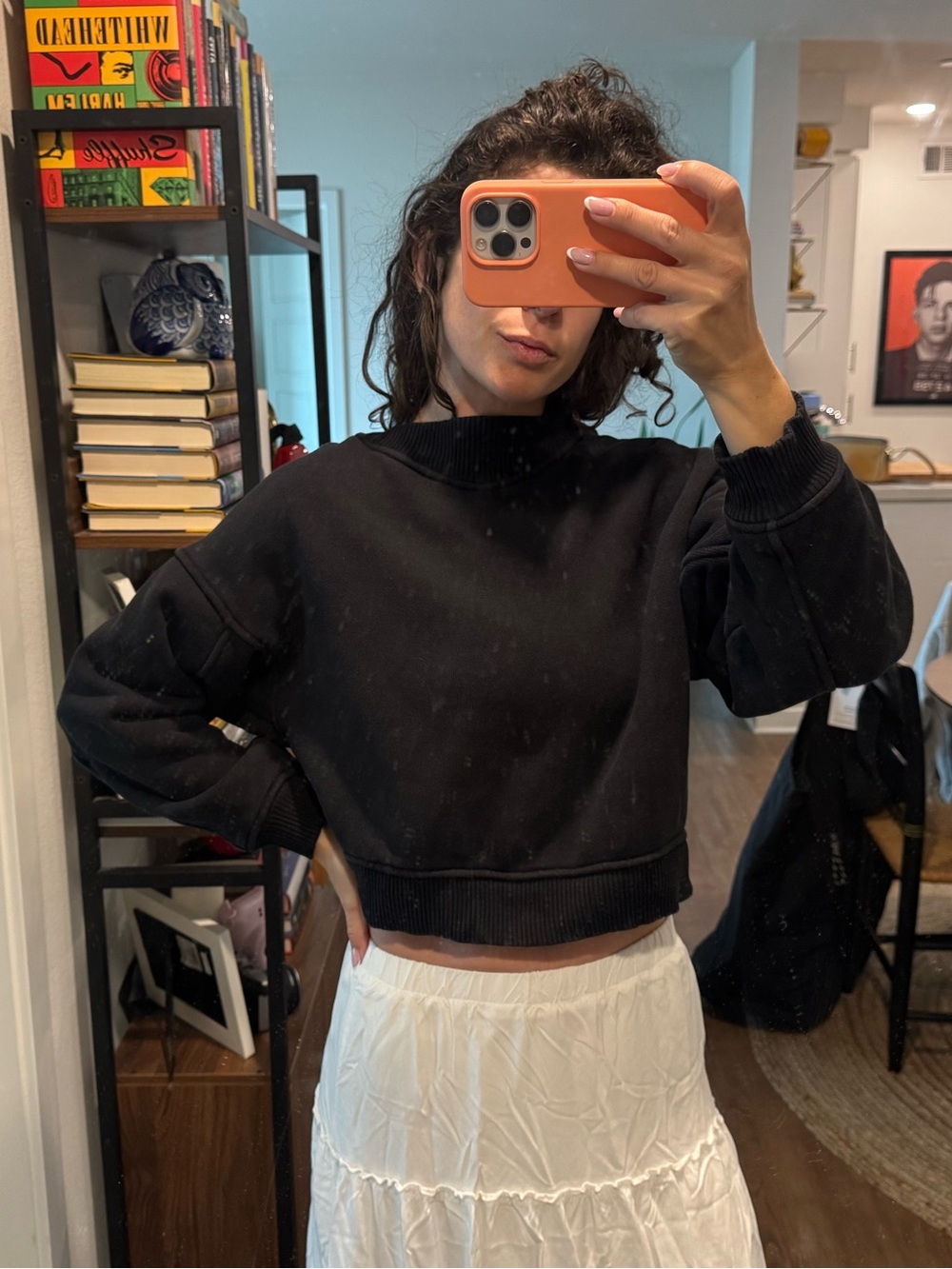 H&M Black Cropped Mock-Neck Sweatshirt
